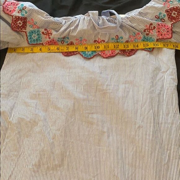 Loft Stripe Ruffle Boho Embroidered Dress Vacation Cruise Resort Wear New - Picture 14 of 16